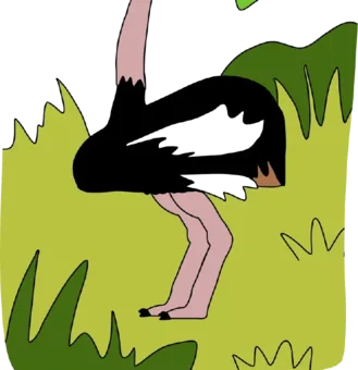A hand-drawn ostrich with very long legs in green scrub.